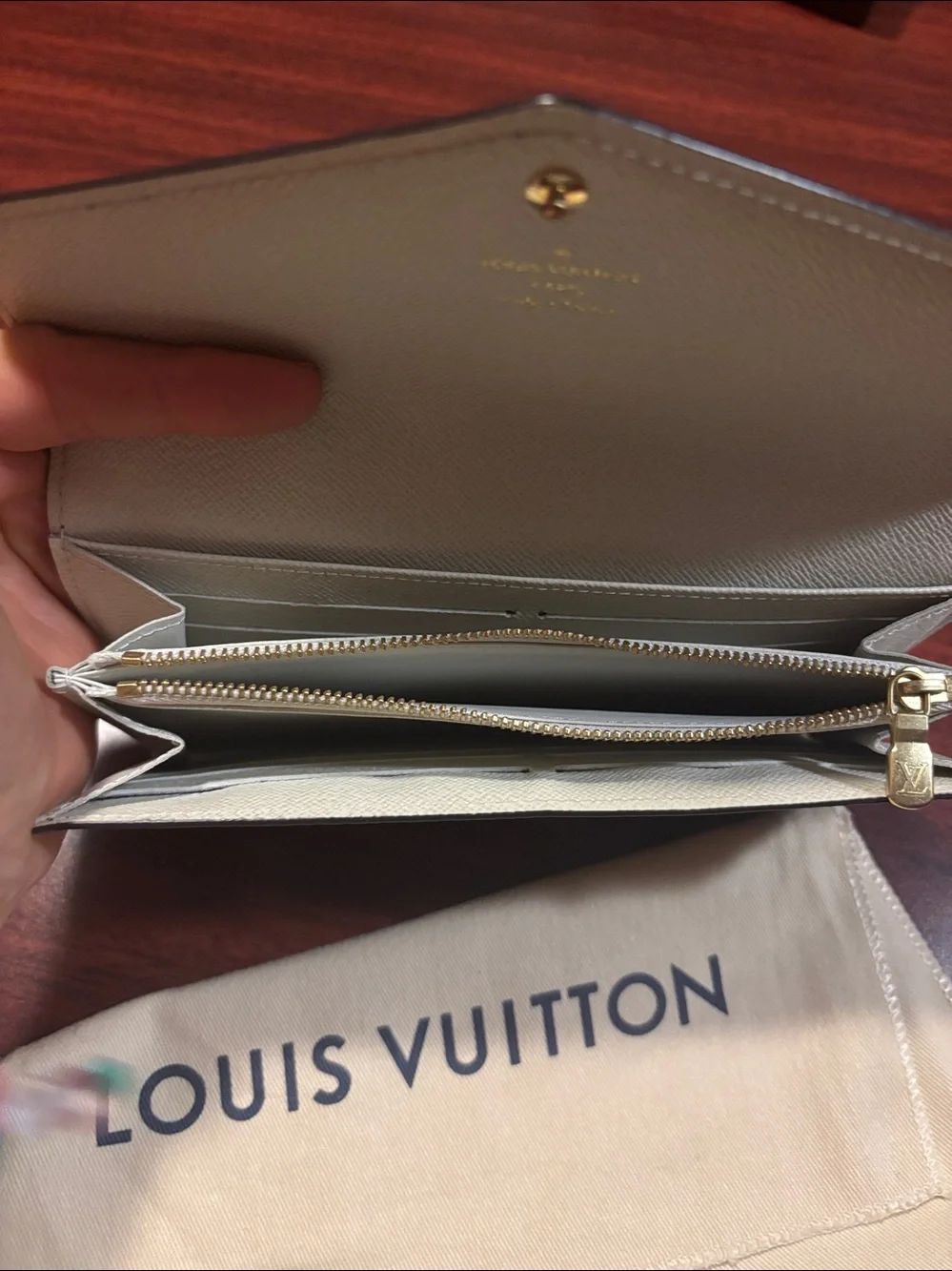 Louis Vuitton Brown Monogram Wallet with Green and Cream Stripes